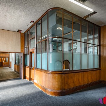 Telephone exchange, ground floor. One of the few places in the shipyard where women worked. Made of curved, acid etched glass. Credit Gareth O’Cathain Photography